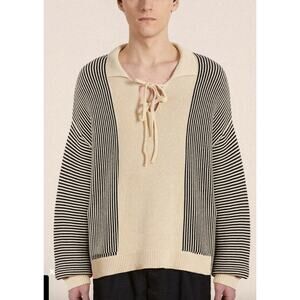 Found Tabas Tie Knit Johnny Collared Sweater Chunky Cotton Oversized Size Small